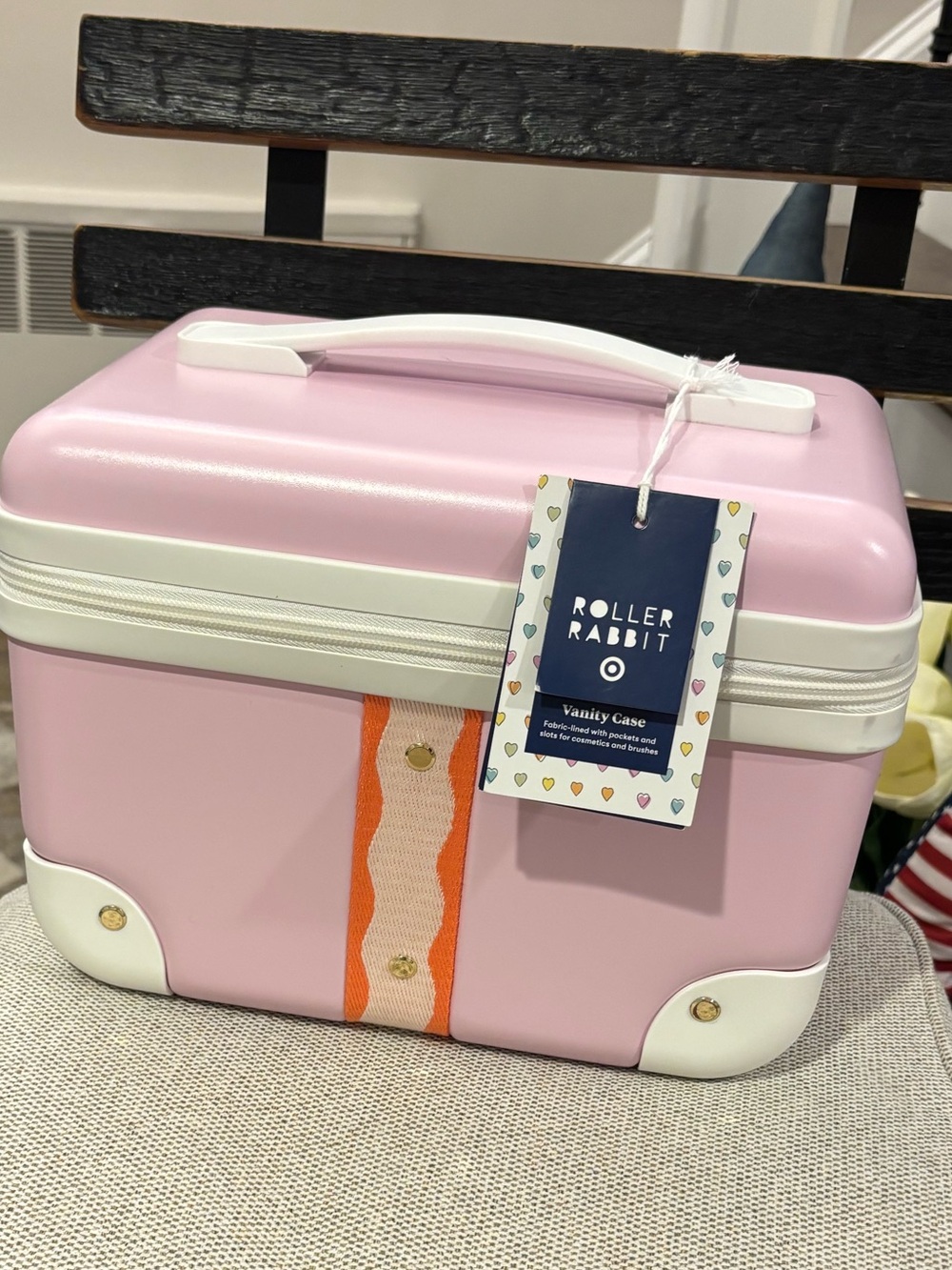Roller Rabbit Pink Vanity Case with Orange Ribbon Accent NWT - Picture 2 of 10
